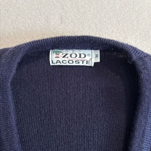 VTG Izod Lacoste MEDIUM Navy BLUE Sweater Mens Long Sleeve V Neck Alligator EUC - Picture 4 of 8